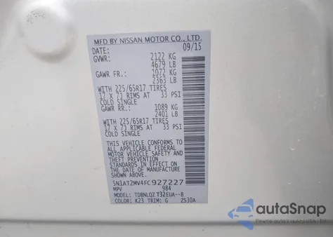 2015 Nissan Rogue Sv из США, поврежденный, VIN 5N1AT2MV4FC927227